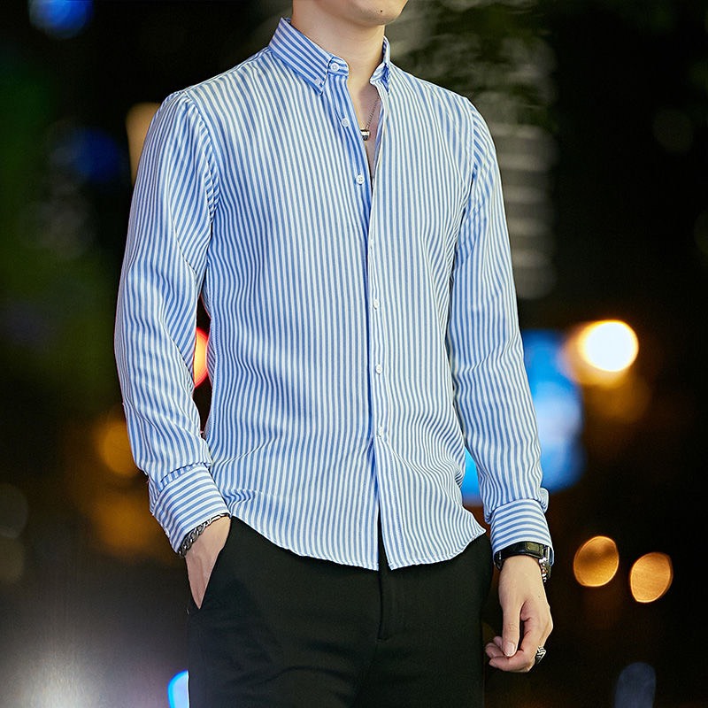 Áo sơ mi, áo sơ mi kẻ nam, kiểu dáng trẻ trung thời trang, phom áo trẻ, vải lụa mềm mịn mát