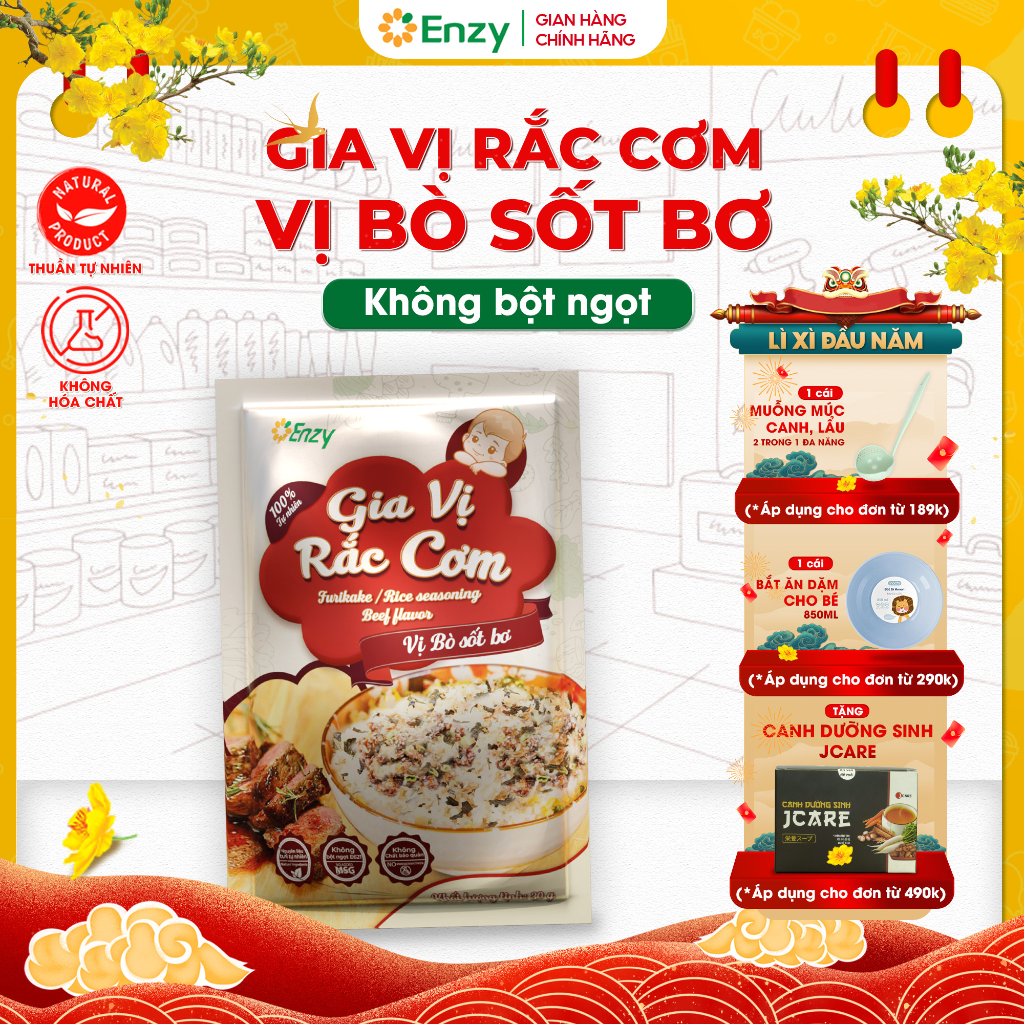 Gia Vị Rắc Cơm Ăn Dặm Cho Bé, Đồ Ăn Furikake Vị Bò Sốt Bơ, Gia Vị Rắc Cơm Enzy, Gói 30gr