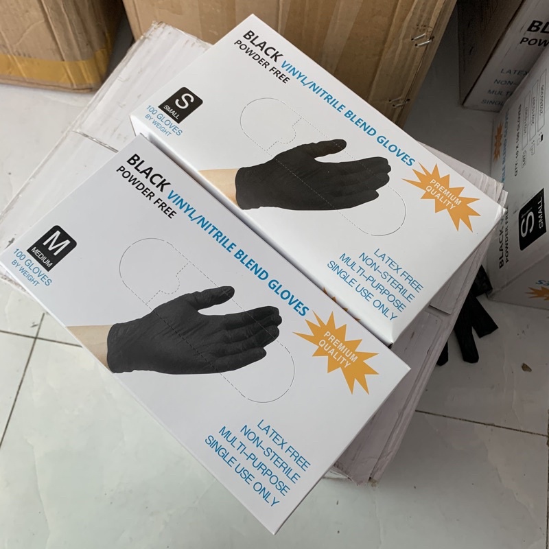 Găng tay cao su không bột màu đen, 1 hộp 100 chiếc