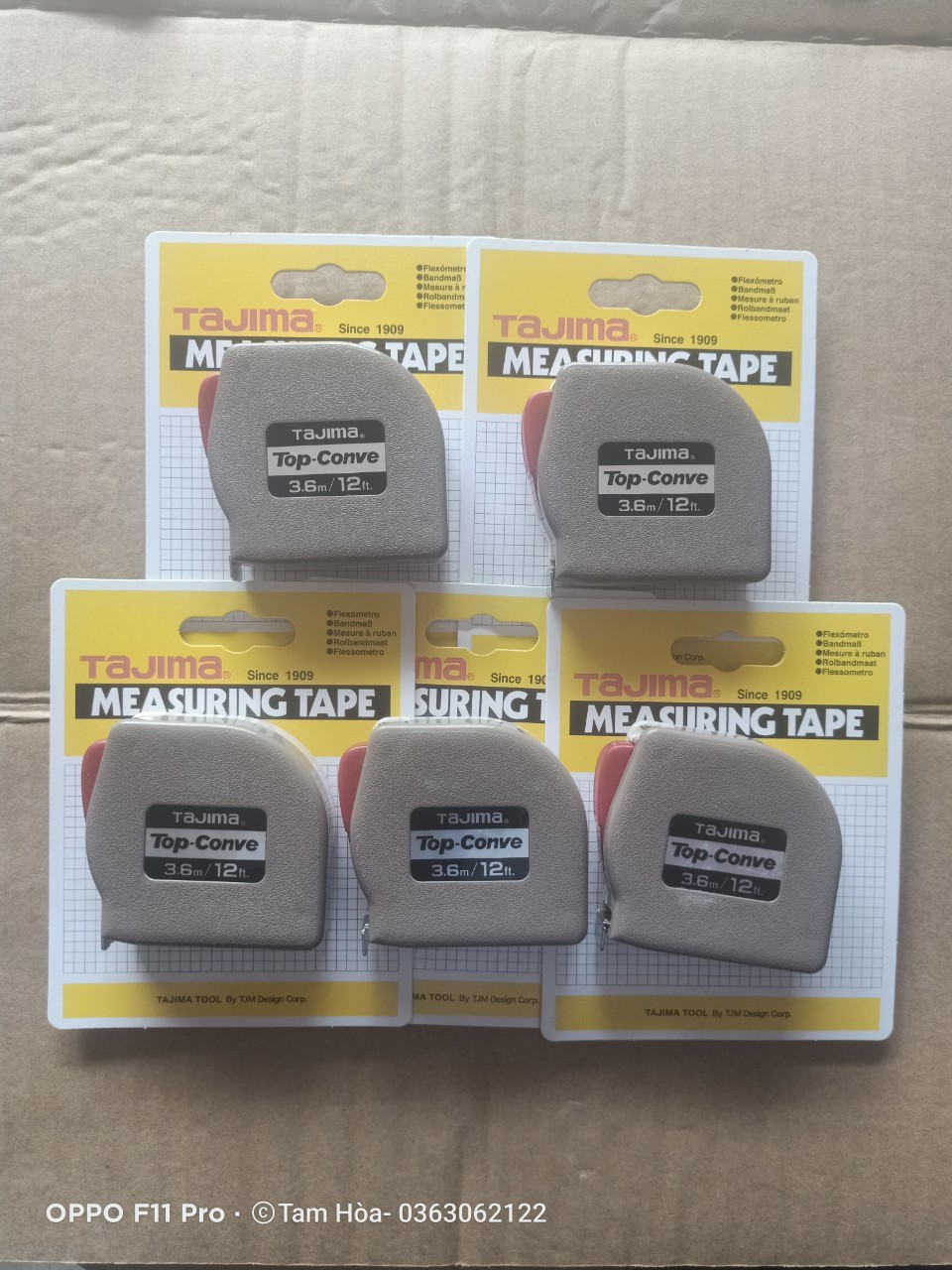 Bộ 5 thước cuộn thép cap cấp Tajima Top conve 3M6-12FT dây vàng bản 13mm chính hãng