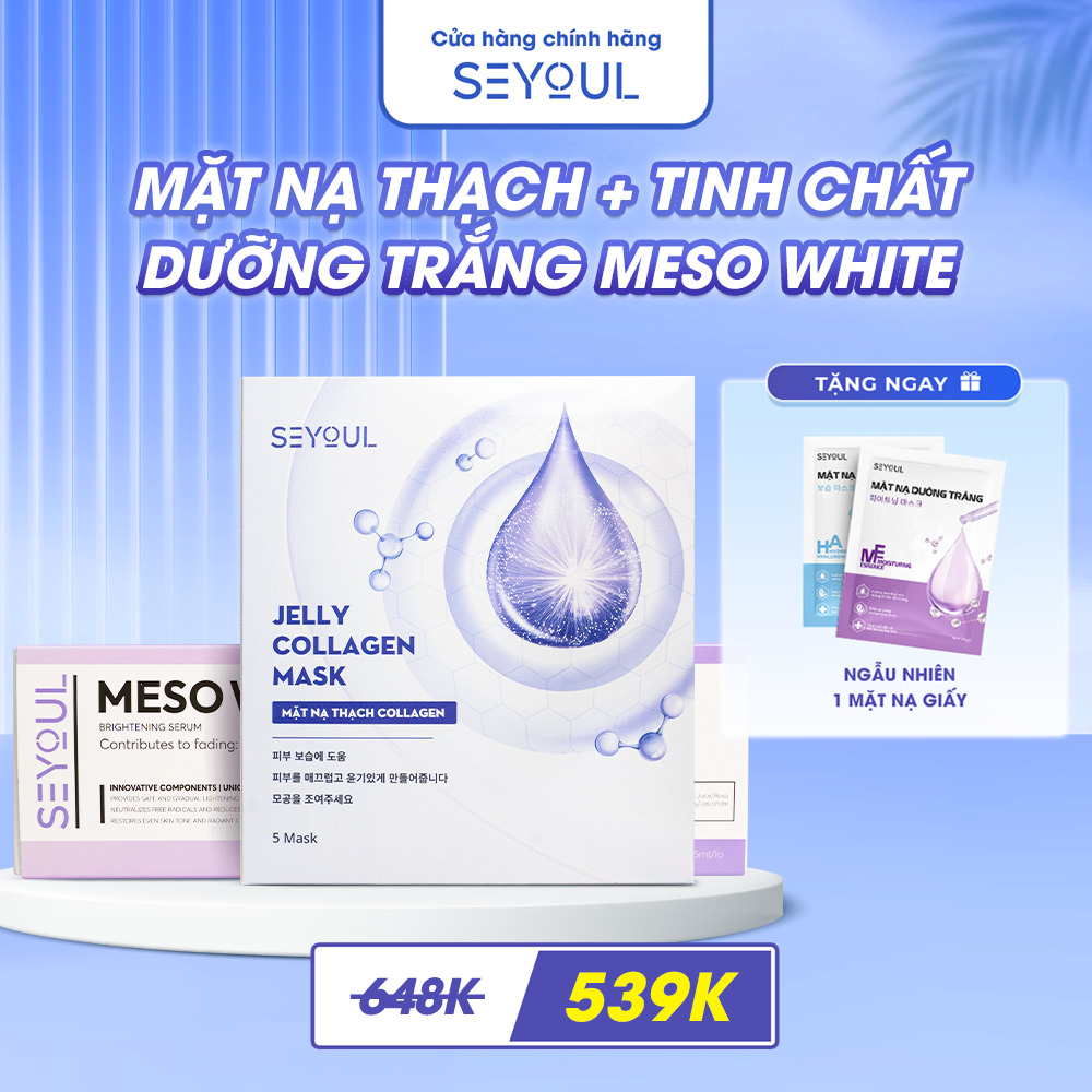 Combo mặt nạ thạch jelly collagen mask seyoul hàn quốc và cấy phấn meso white seyoul hàn quốc trắng da xoá mờ thâm nám
