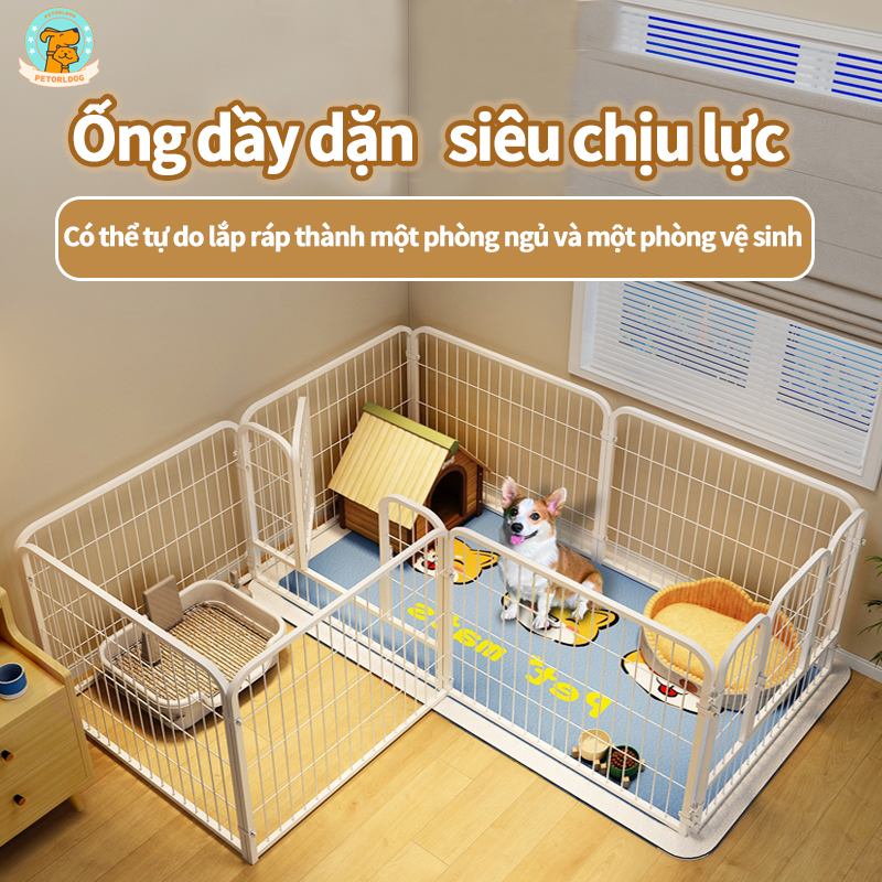 Petorldog chuồng quây chó lớn nan ống sắt sơn tĩnh điện gồm 6 tấm ghép size 60*60cm hoặc 70x80cm