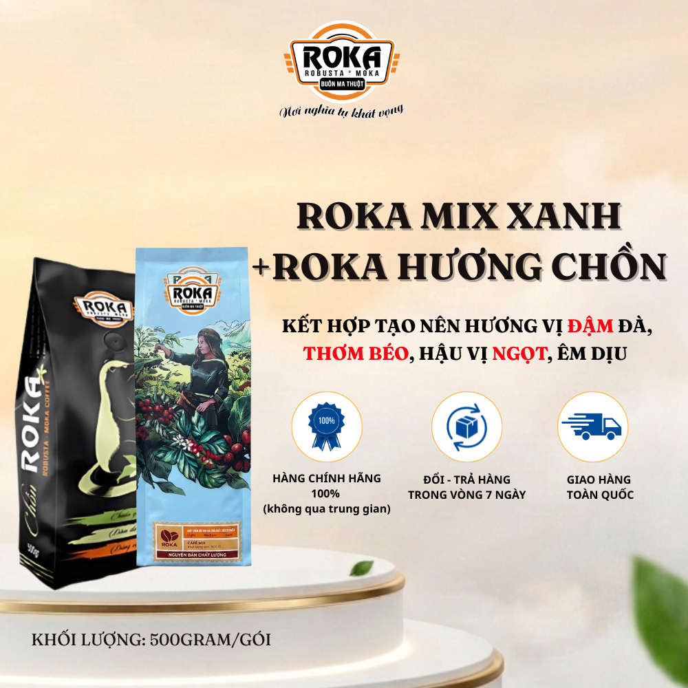 ☕ (CÀ PHÊ PHA PHIN) COMBO ROKA MIX XANH + ROKA HƯƠNG CHỒN – ĐẬM VỊ, NƯỚC SÁNH, HƯƠNG ENZYME ĐẶC TRƯNG