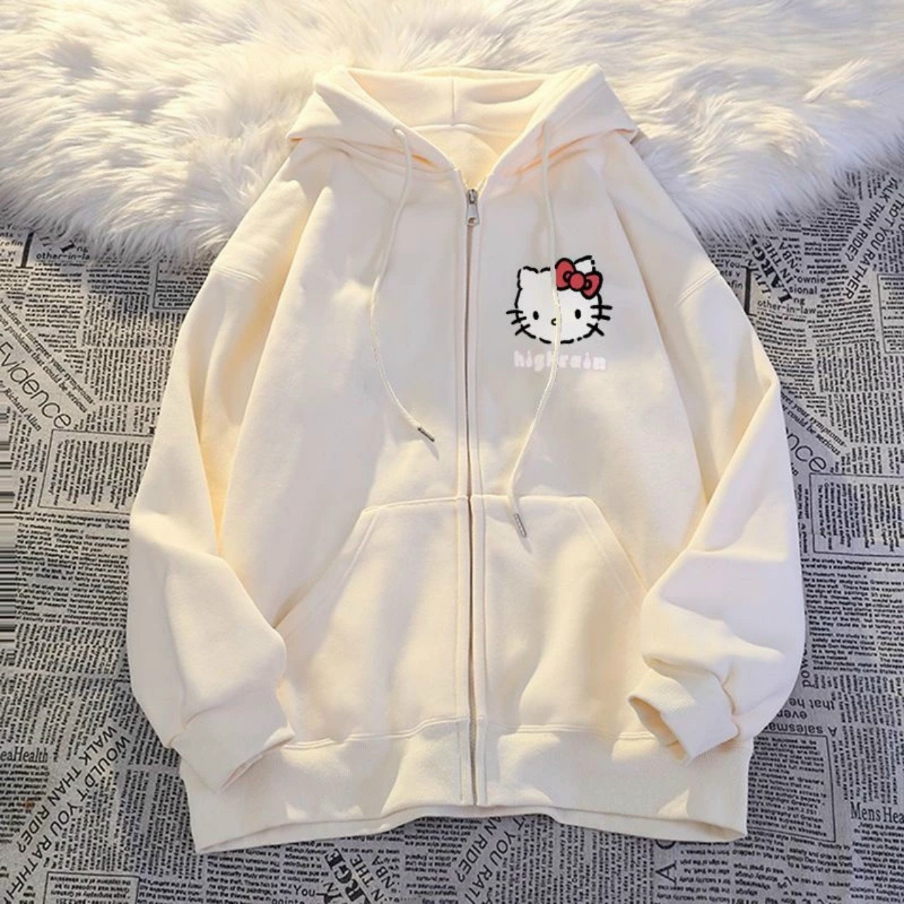 Áo Khoác Hoodie Form Rộng Phối Zip Unisex Hello Kitty Vải Nỉ Bông Dày Dặn phong cách ulzzang - TP736