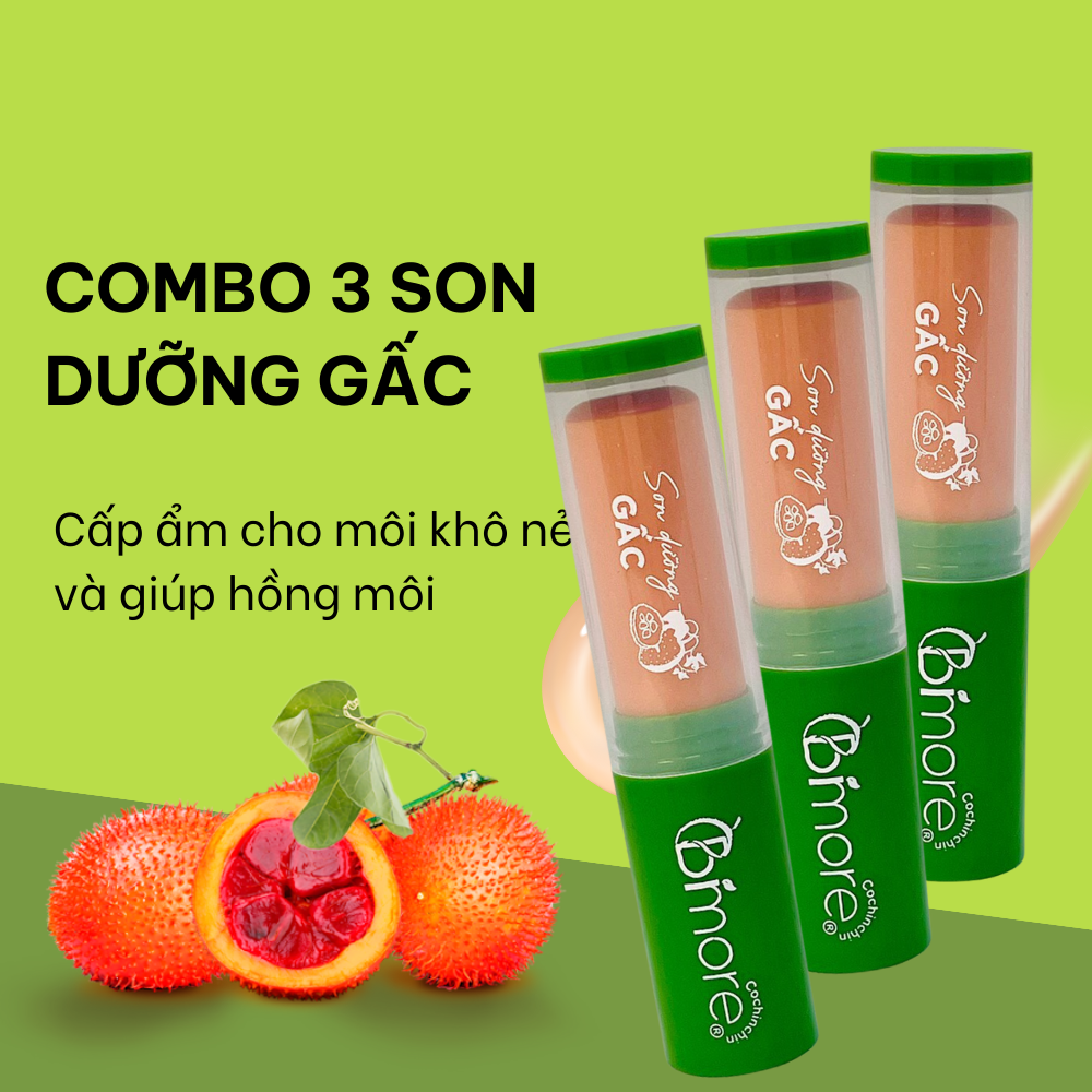 Combo 3 thỏi son Gấc dưỡng môi mềm mịn, chống khô nứt nẻ môi, giảm thâm môi