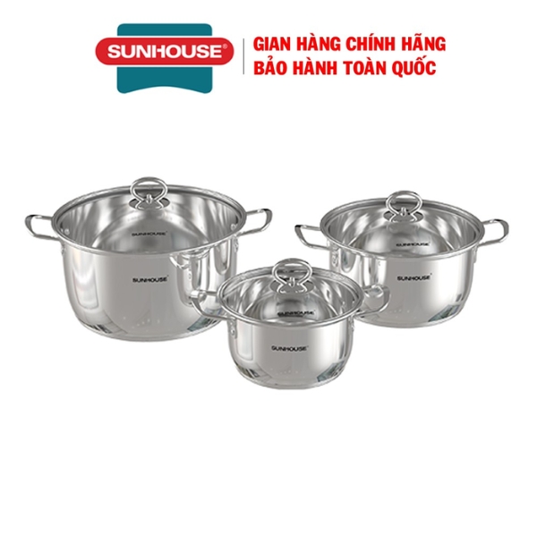 Bộ nồi inox từ sunhouse shg788 16/20/24cm - siêu bền