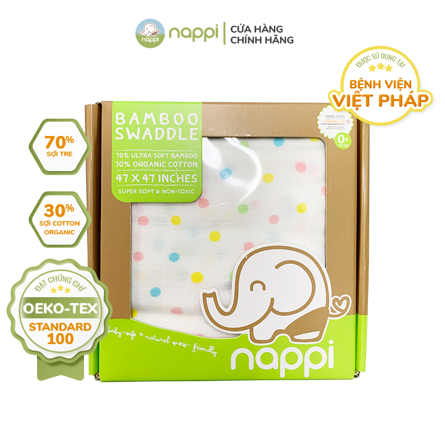 Khăn sợi tre đa năng họa tiết chấm bi Nappi KT 120x120cm