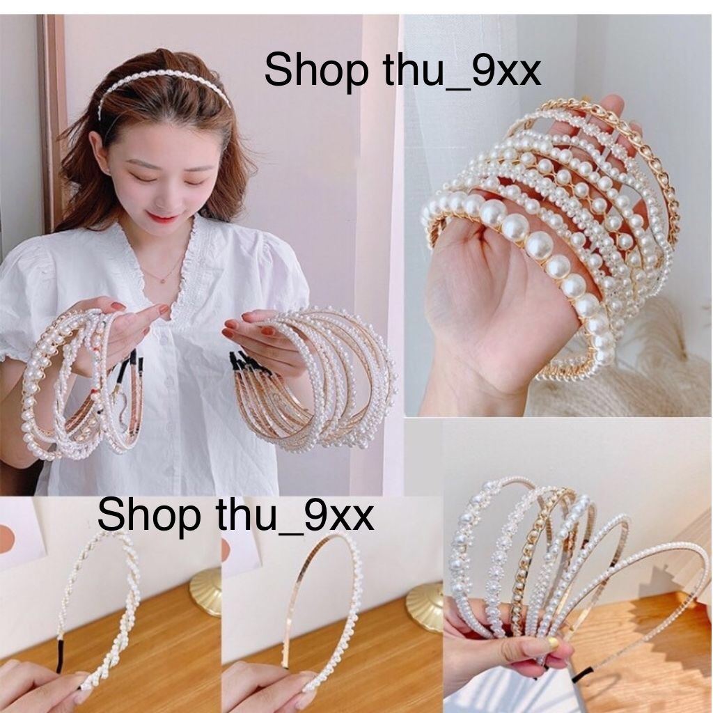 Bờm tóc ngọc trai, đính đá sang chảnh, cài tóc băng đô ngọc trai nhân tạo