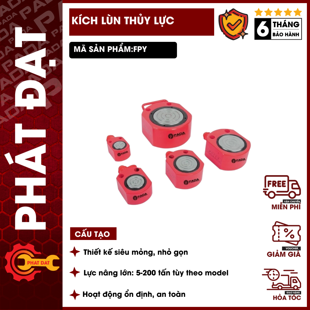 Kích thủy lực Lùn PADA 5 -10-20-30-50-100 Tấn