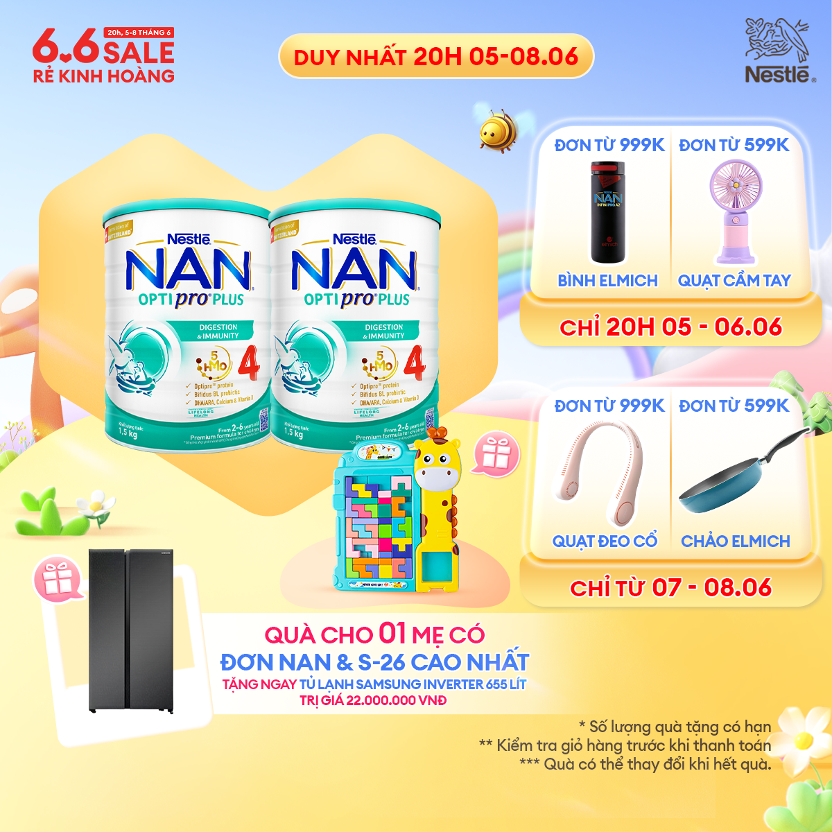 [CHỈ 20H 05-08/06 QT ĐƠN 599k/999k] [Tặng Bộ lắp ghép 3D] Bộ 2 Lon Sữa bột Nestlé NAN OPTIPRO PLUS 4