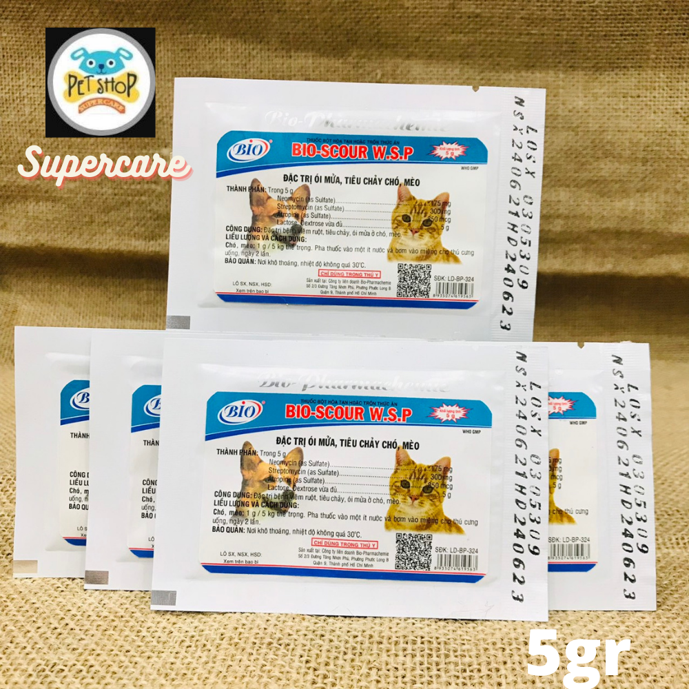 [Hoàn tiền 10%] [CÓ HỎA TỐC] Bio Scour 5Gr Ói Mửa Tiêu Chảy Chó Mèo