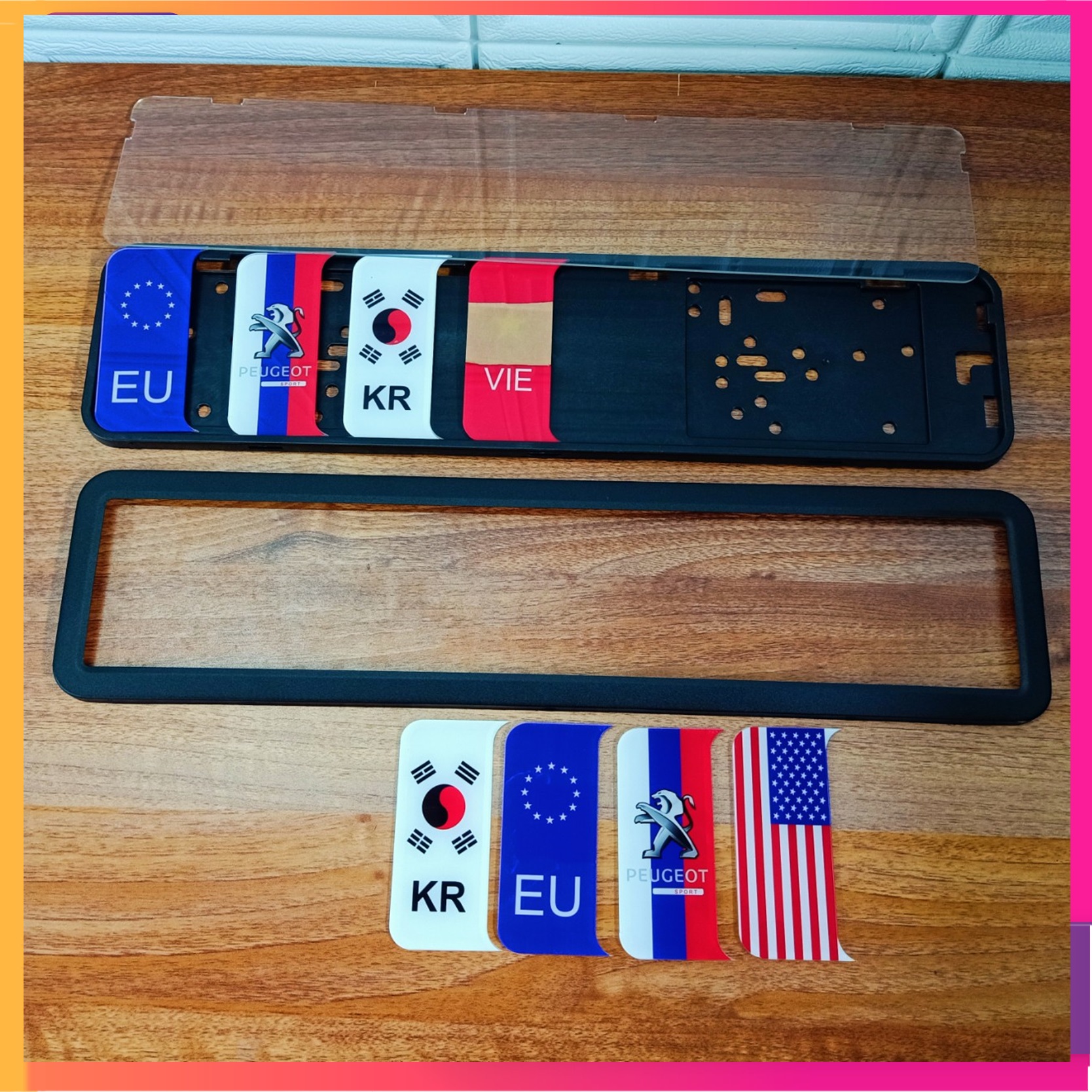 Khung Biển Số Ô Tô Châu Âu Cờ Việt Nam có Mica Pat Biển Số Lắp Đặt cho tất cả dòng xe ô tô đăng kí trước t8/2020 dùng cho biển dài kích thước cũ 47cm*11cm