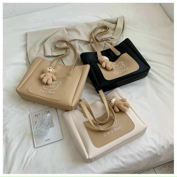 Túi tote da vừa A4 kèm gấu túi xách nữ đeo vai hàng đẹp TOTEGAU ( KÈM GẤU )