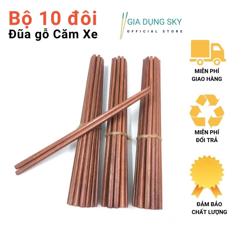 Bộ 10 đôi đũa ăn cơm gỗ căm xe tự nhiên chống mốc gds08 - gia dụng sky