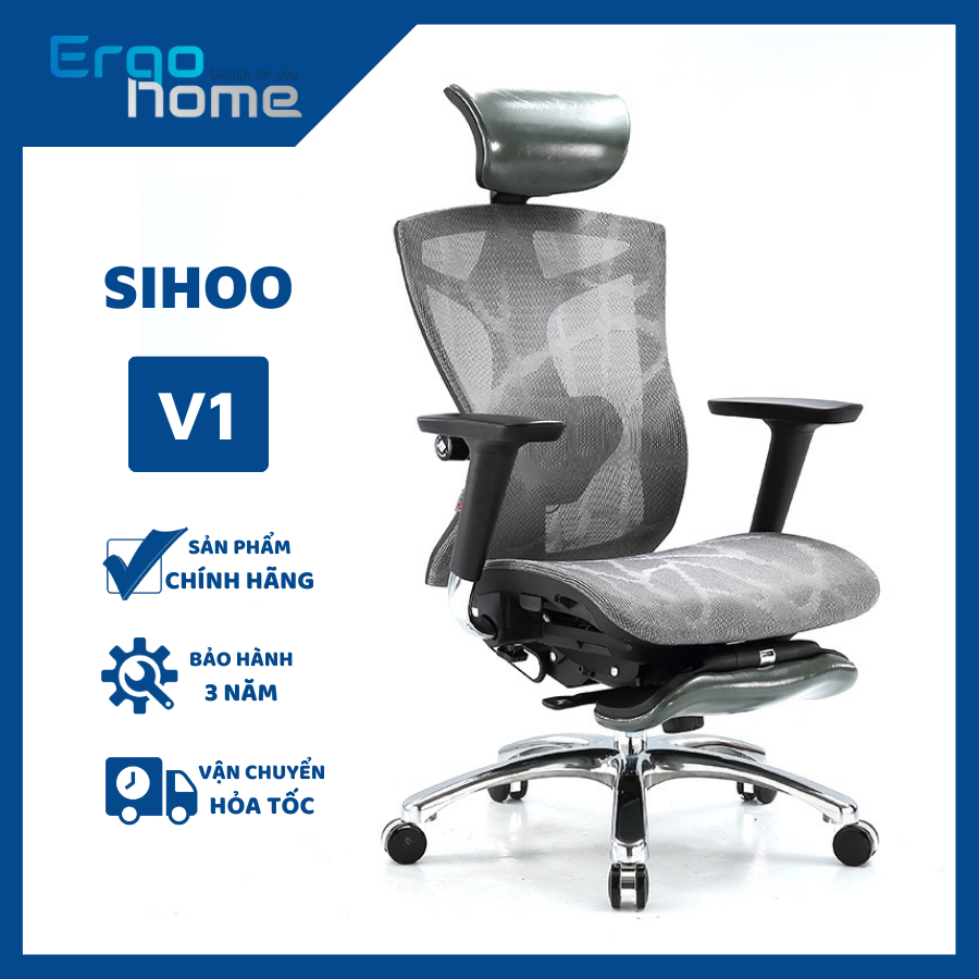 Ghế xoay văn phòng Công thái học SIHOO V1 - ghế làm việc lưới Ergonomic điều chỉnh lưng bảo vệ cột sống, ngả sâu 140 độ thiết kế lưới thông thoáng, form ghế to, thoải mái, bảo hành 3 năm - ERGOHOME