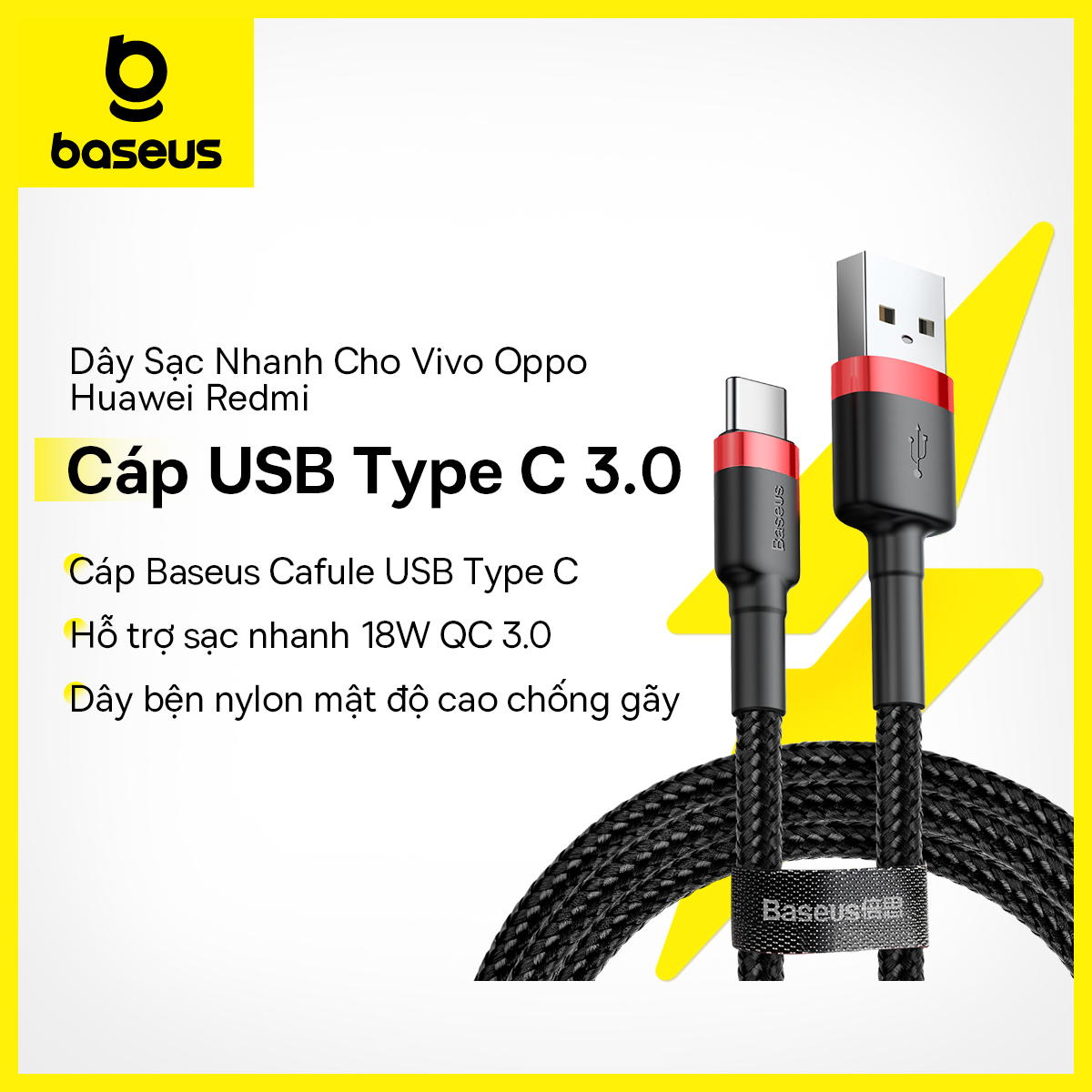 - dây cáp sạc nhanh baseus đầu usb => type c 3a
