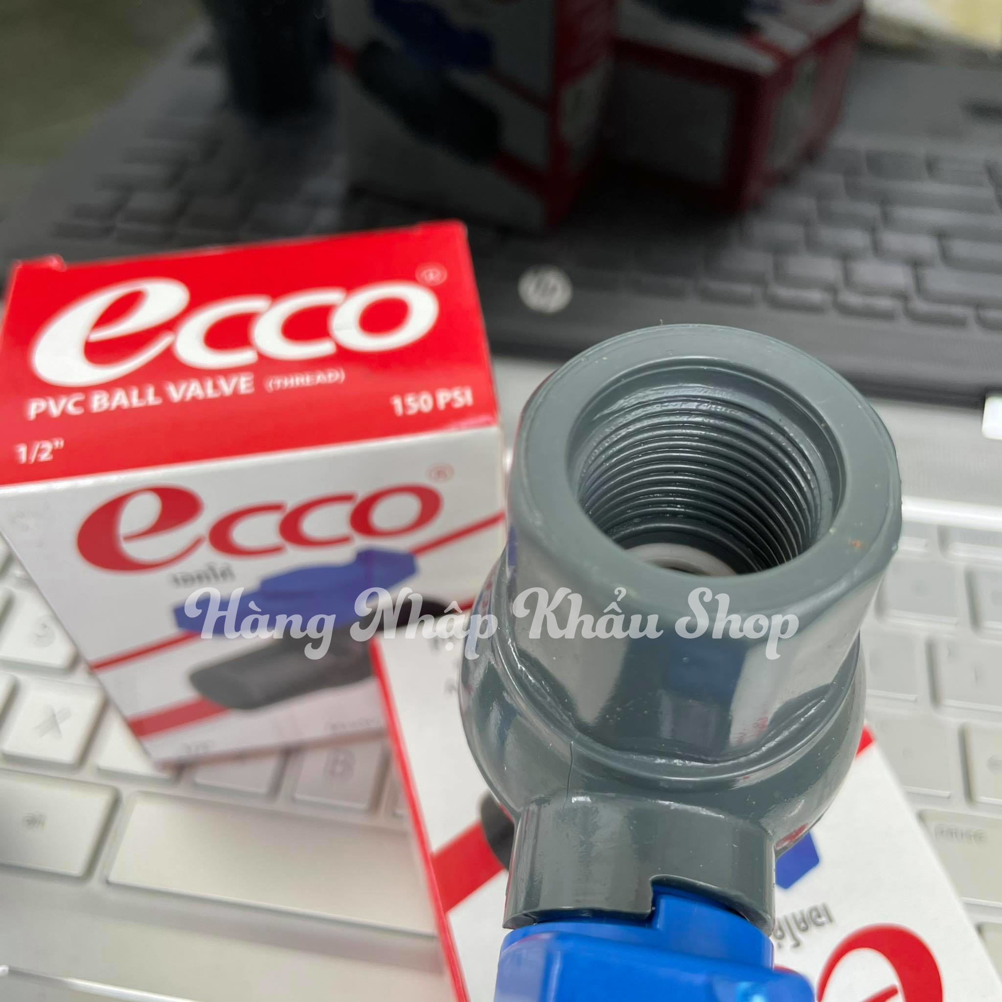 Van khóa nước 2 đầu ren trong phi 21 ECCO nhập khẩu từ Thái Lan
