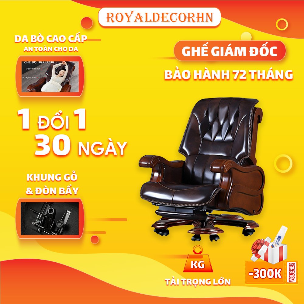 Ghế giám đốc massage, ghế văn phòng xoay, royaldecorhn ghế massage ngả lưng giám đốc bọc da bò đệm bọt biển cao cấp