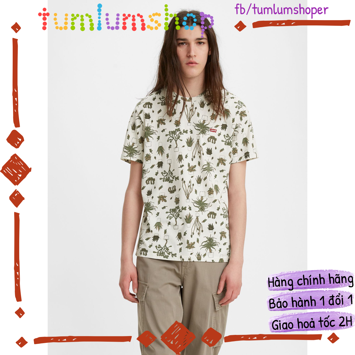 Áo thun nam Levi's hoạ tiết cây cảnh - Hàng chính hãng 100% cotton