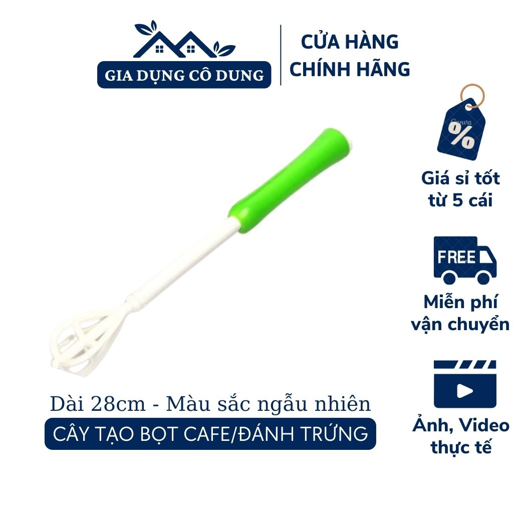Cây đánh tạo bọt cà phê cầm tay, cây đánh trứng bằng nhựa có lò xo