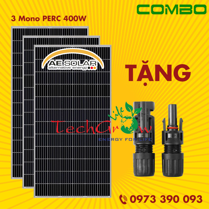 Combo 3 tấm pin mono perc 400w ae solar tặng đầu nối mc4