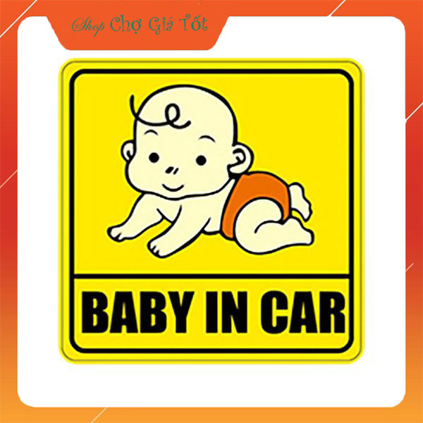 Decal,sticker,tem dán phản quang đuôi xe Baby In Car 11x11cm
