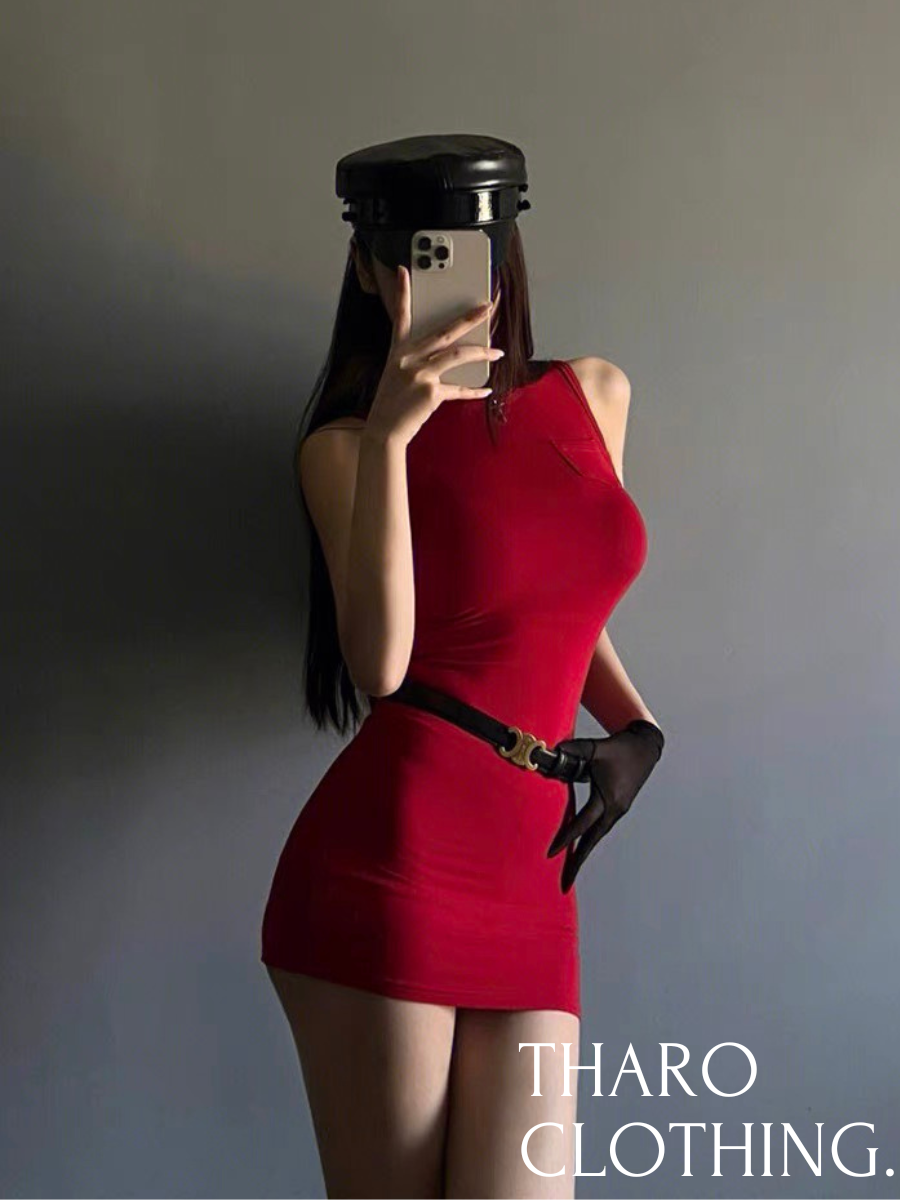Đầm nữ body cổ lọ sát nách basic - tharo clothing