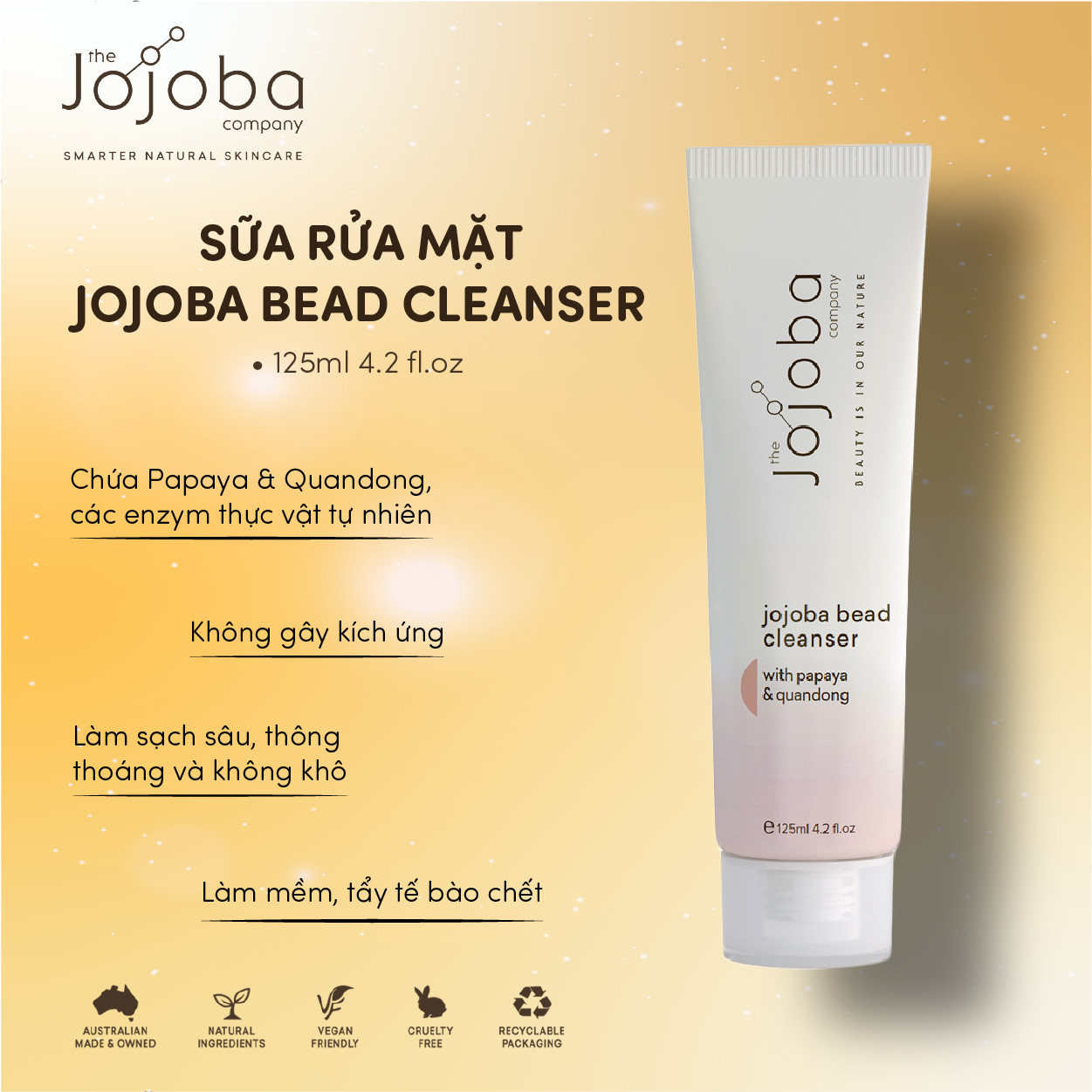 Sữa rửa mặt tẩy da chết jojoba bead cleanser 125ml - the jojoba company