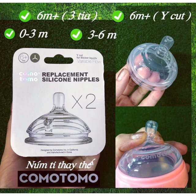 Hộp 2 Núm Ty ( 1 tia, 2 tia, 3 tia,Y cat) Cho Bình Sữa Comotomo