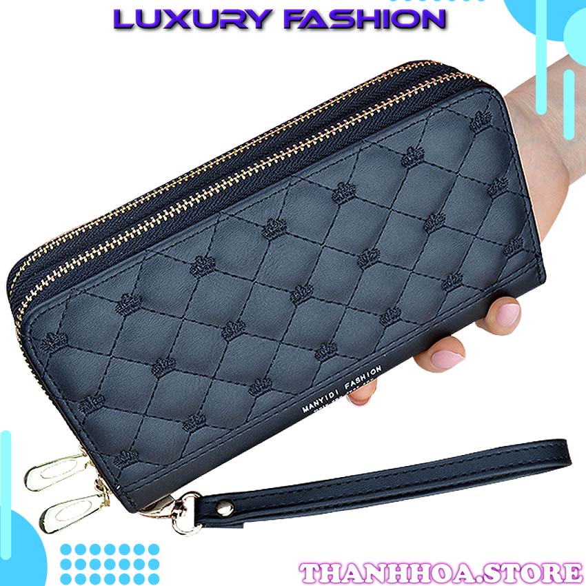 Ví cầm tay nữ da cao cấp, chống ẩm tốt, nhiều ngăn, đựng điện thoại đẹp, sang trọng, dễ thương, giá rẻ - Ví nữ cầm tay (màu đen, xanh) - Bóp cầm tay nữ [thanhhoa.store - Y7010]