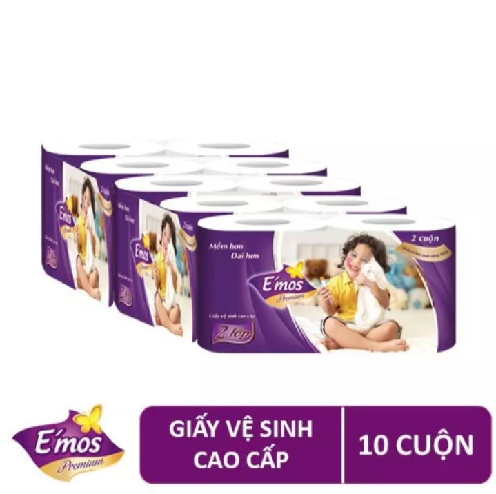 Giấy vệ sinh. Lốc 10 cuộn giấy vệ sinh cao cấp Emos Premium 2 lớp màu tím. ch79