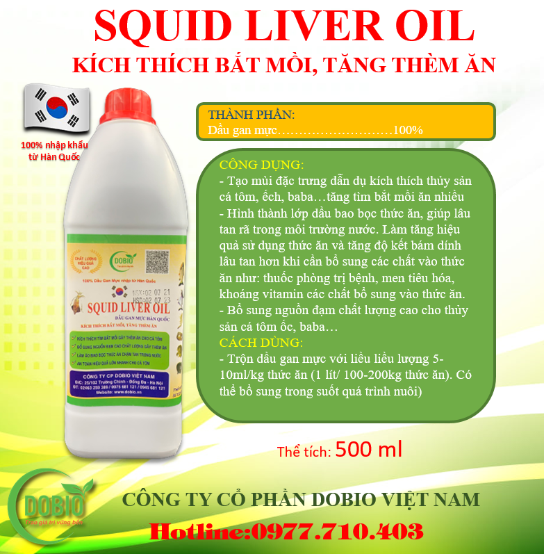 Dầu gan mực squid liver oil - kích thích bắt mồi cho cá tôm.