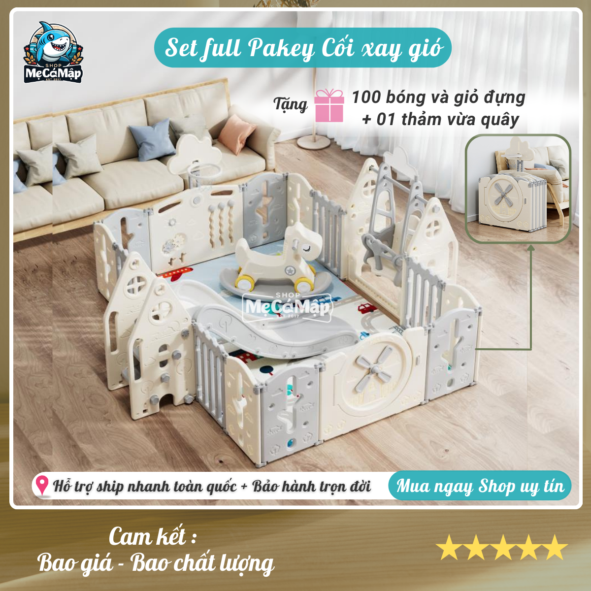 Quây cũi nhựa gấp gọn Full set quây cối xay gió cho bé dày dặn chắc chắn [HÀNG TẠI KHO]