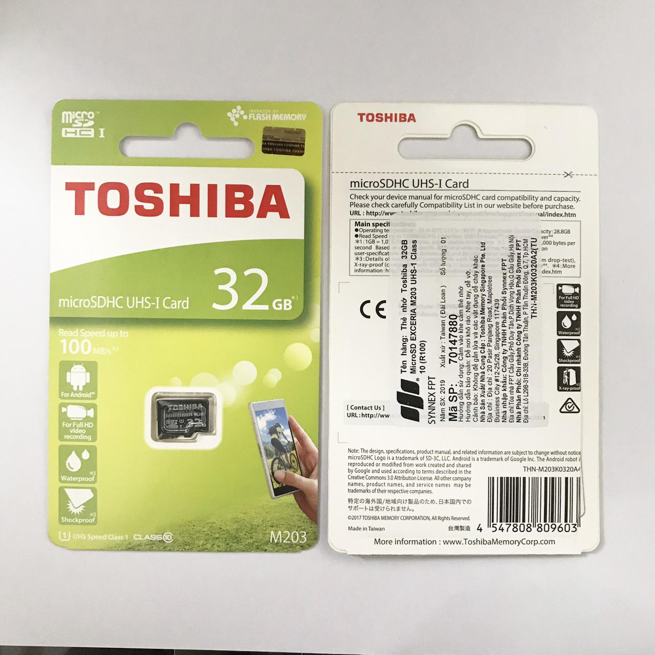 Thẻ nhớ micro SD toshiba 32GB M203 SDHC 100Mb/s full HD
