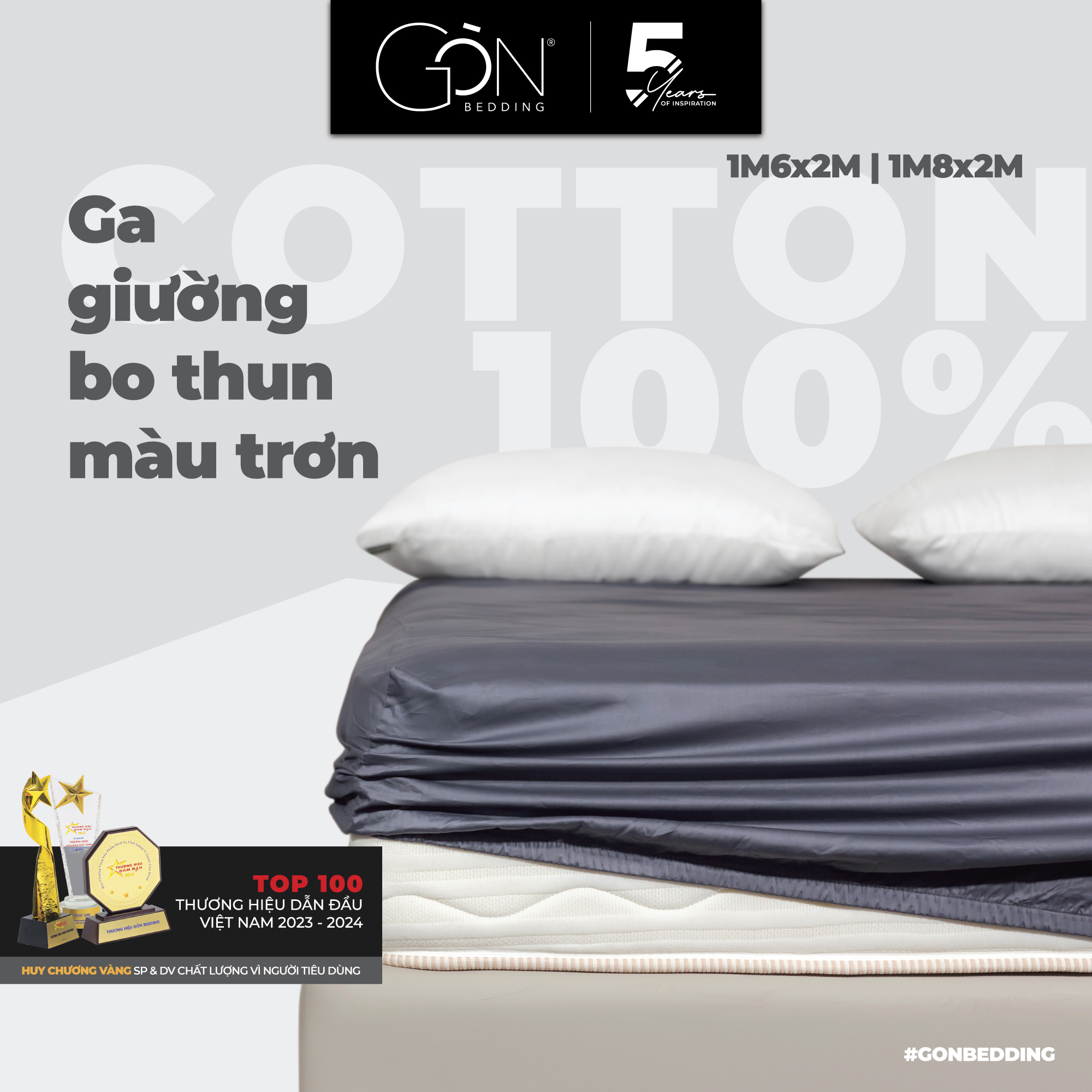 Ga Giường Gòn Bedding Cotton 100% Hàn Quốc Màu Trơn - Kích Thước 1m6x2m | 1m8x2m