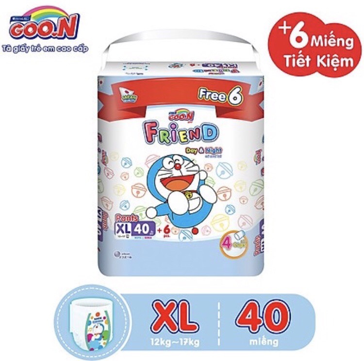 Tã Quần Goon Friend Doremon size XL40 miếng + 6 miếng dùng cho trẻ từ 12 đến 17kg