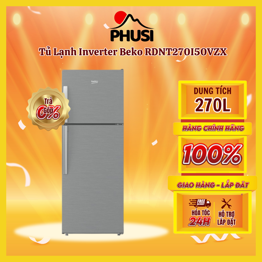 Trả góp 0% - bảo hành 1 năm - tủ lạnh inverter beko rdnt270i50vzx