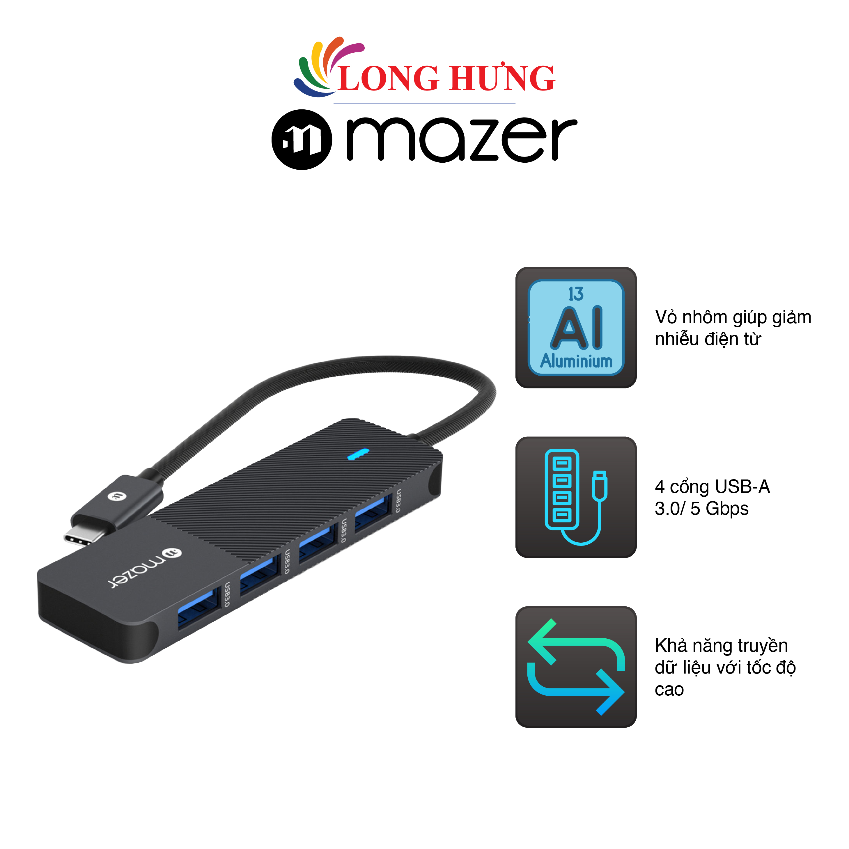 Cổng chuyển đổi Mazer Infinite.Multimedia Pro Hub 4-in-1 M-UC2MULTI7000-BK