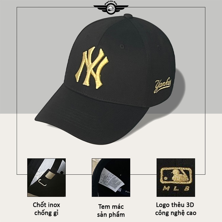 Mũ lưỡi trai NY màu đen logo thêu chỉ vàng cá tính dành cho cả nam và nữ full hộp để làm quà tặng