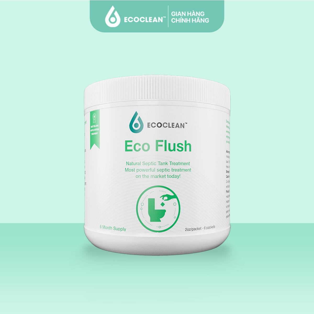 Men Vi Sinh Xử Lý Tắc Nghẽn, Giảm Mùi Hôi Toilet- EcoFlush - Túi Gói Tự Huỷ - Hộp 6 Gói