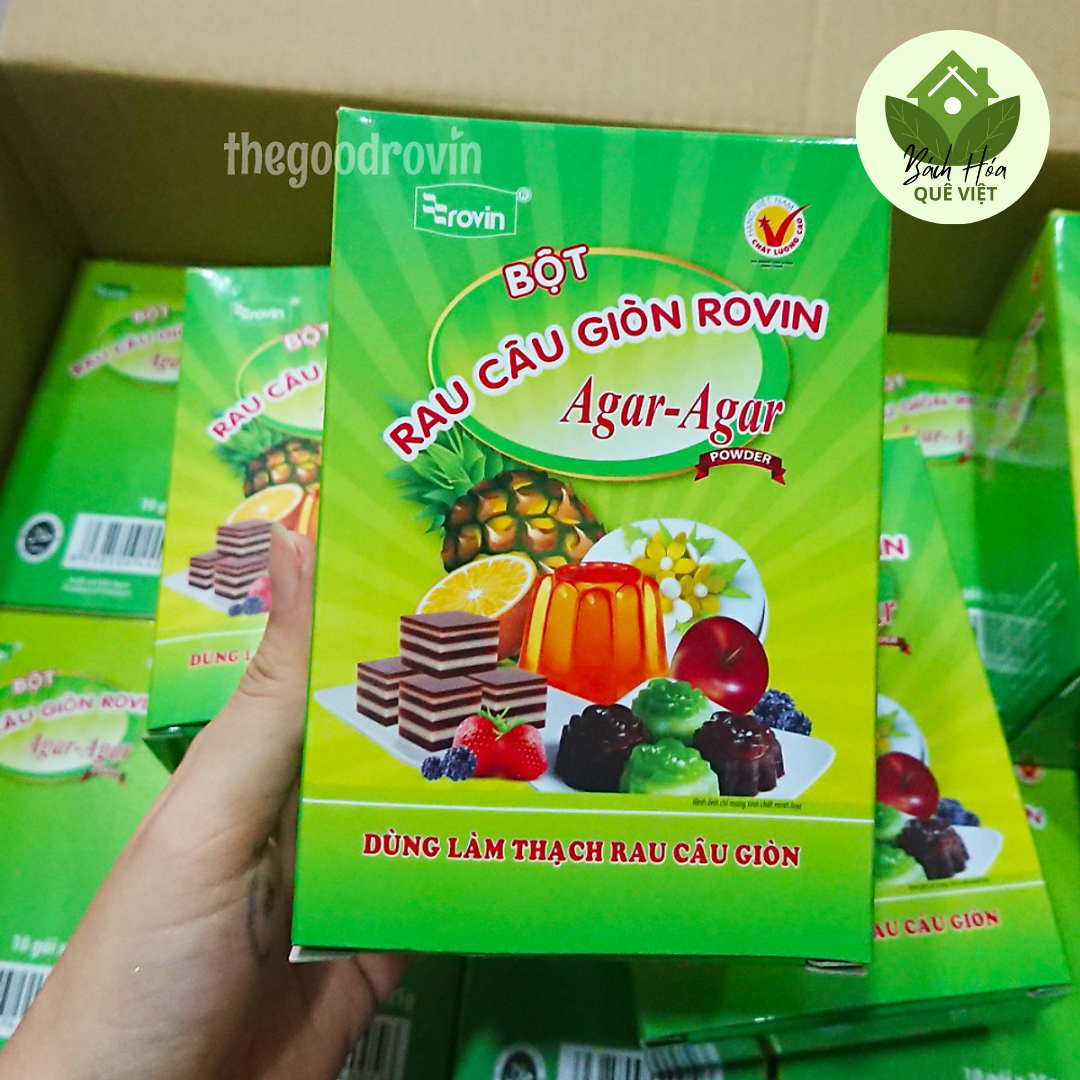 Bột Rau Câu Giòn Hoàng Yến Agar Rovin Chính Hãng - Hộp 10 gói x 25gr - Date luôn mới