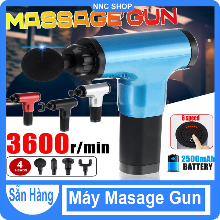 Máy massage cầm tay - Súng Mát Xa - Súng Massage Cầm Tay Fascial Gun, Máy Massage đấm lưng Nhật Bản Giúp Giãn Cơ Bắp, Tiện Lợi + Tặng Kèm 4 Đầu Mát Xa + Bảo Hành 12 Tháng