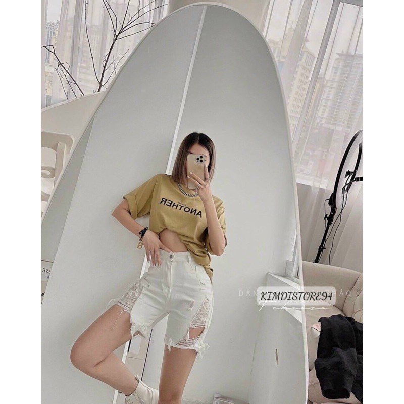 Quần kaki ngố rách tua rua màu đen trắng phom ôm