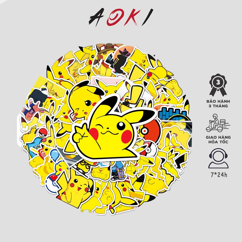 Set 50-54 Hình dán siêu dễ thương PIKACHU, Cây Cối hình đáng yêu dán Bình Nước Sổ Sách các loại Chống Nước