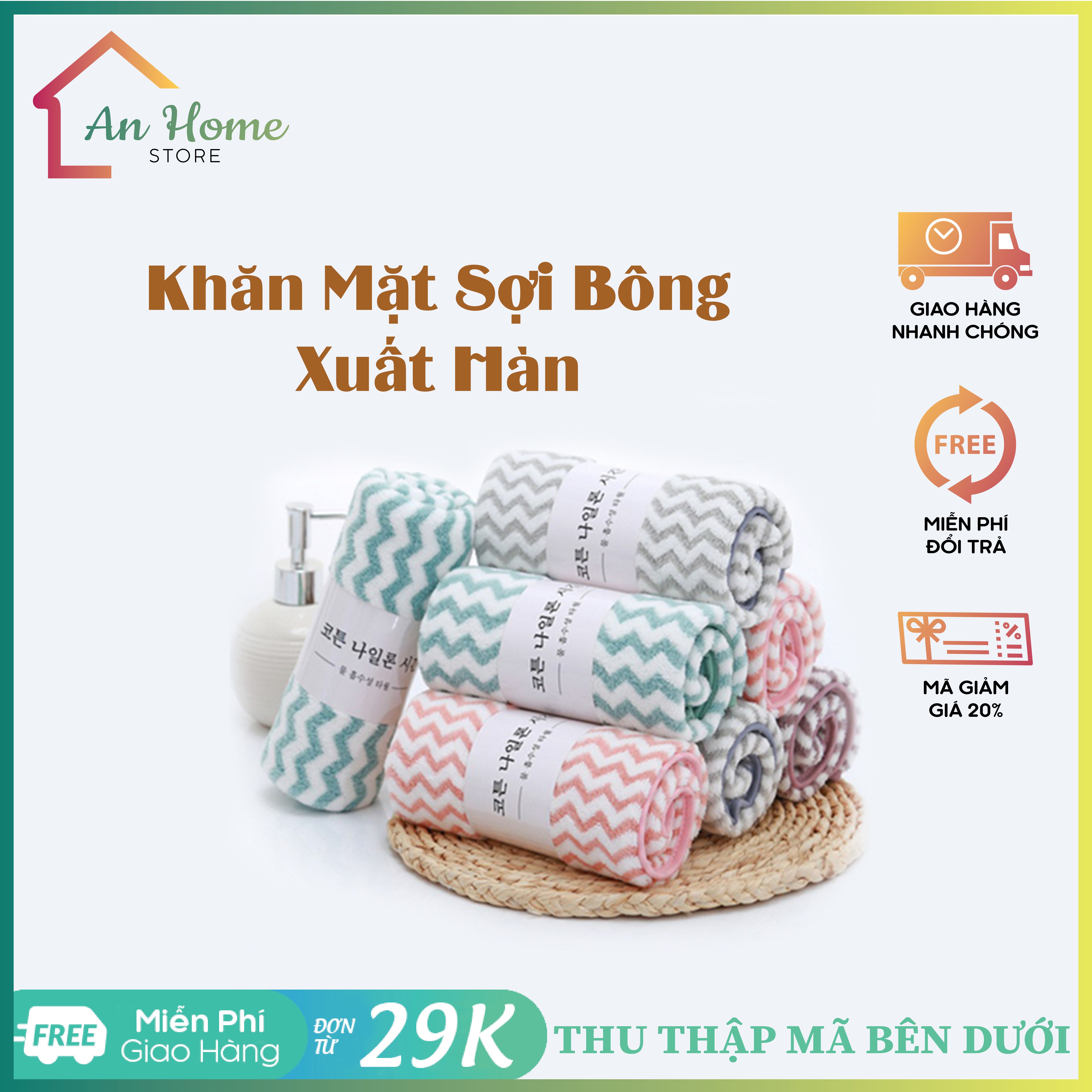 Khăn mặt hàn quốc sợi bông mềm mại, khăn lau mặt vân kẻ sọc thấm hút siêu tốt