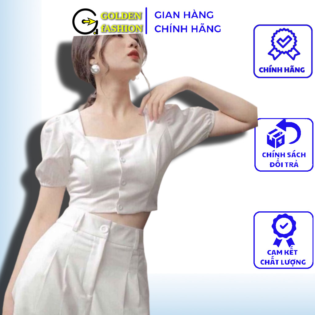 Áo croptop cổ vuông tay ngắn đủ size s,m,l,xl