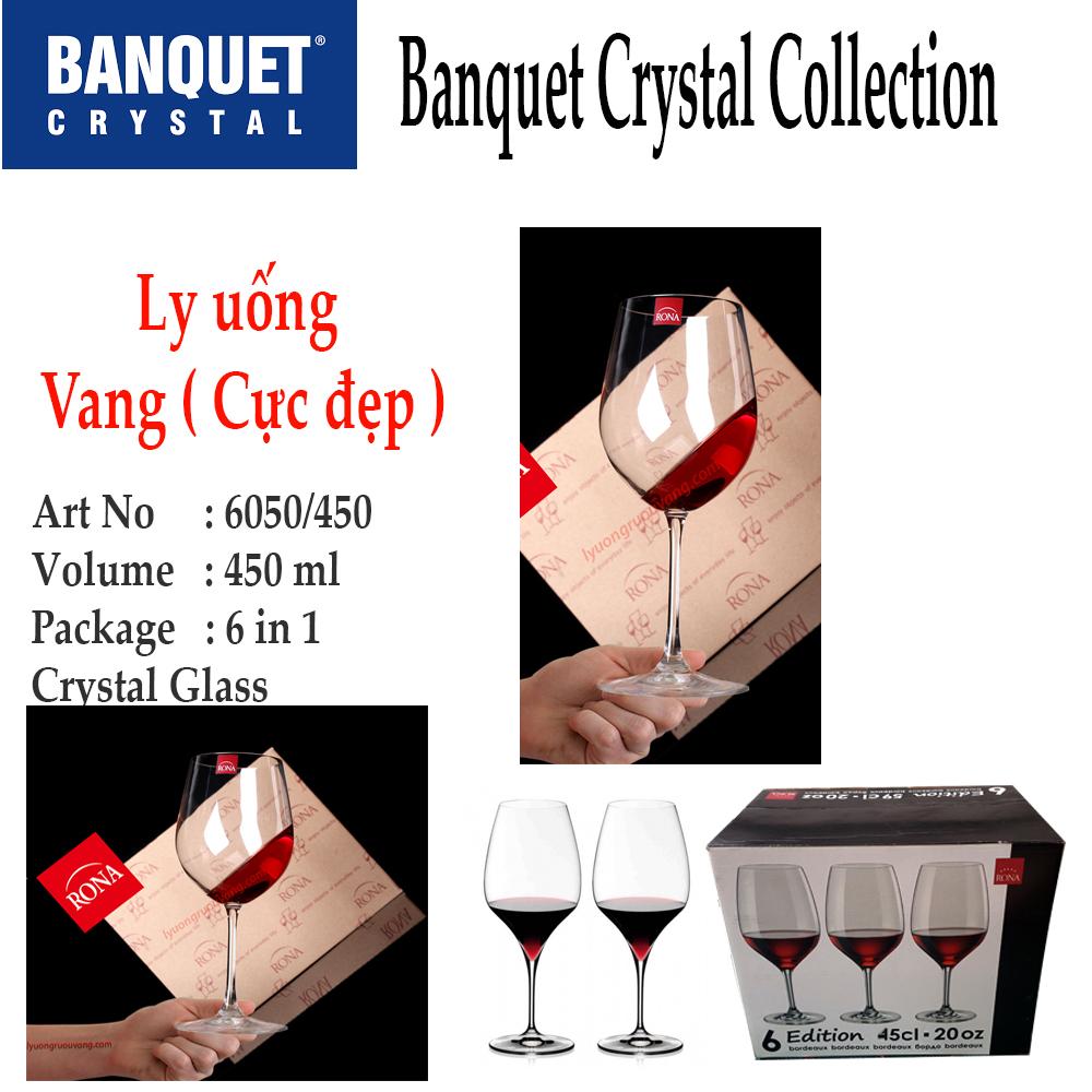 Bộ 6 ly pha lê uống rượ.u vang 450 ml Tiệp Khắc