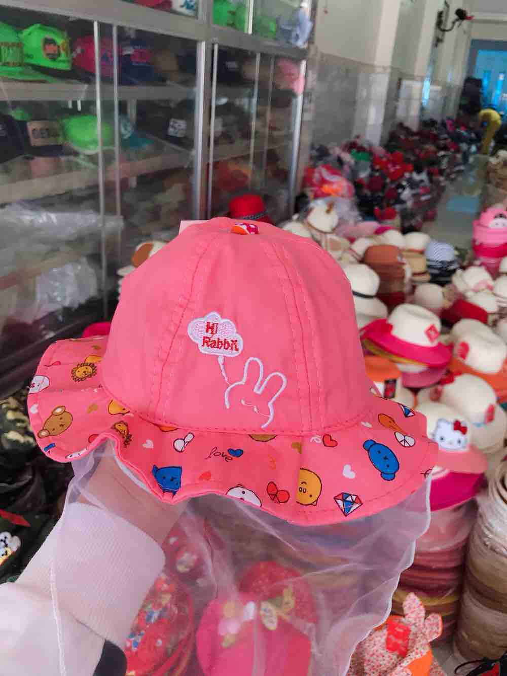 NÓN TAI BÈO THỎ VẢI MỀM MỊN KÈM LƯỚI VOAN MÀU HỒNG CAM CHO BÉ GÁI (HÀNG SHOP GIÁ BÈO)