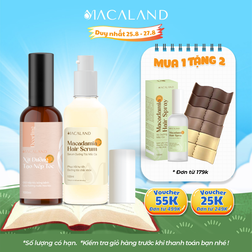 Combo xịt giữ nếp tóc giúp tạo kiểu lưu hương nước hoa và dầu dưỡng phục hồi hư tổn tinh dầu hạt Mắc ca MACALAND 100ml