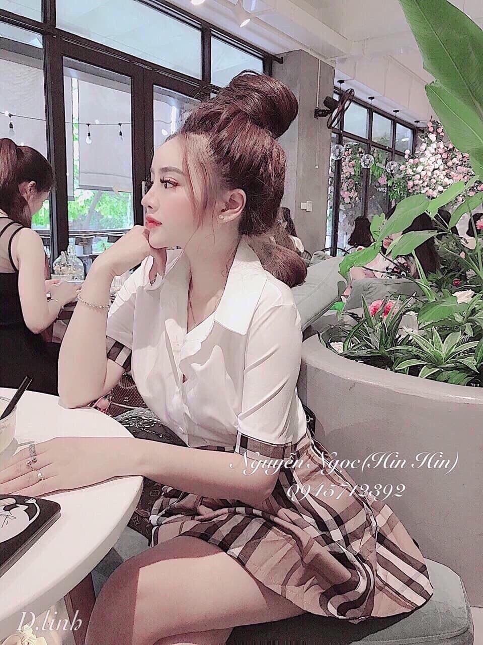 Sét bộ chân váy caro đùi nữ áo sơ mi